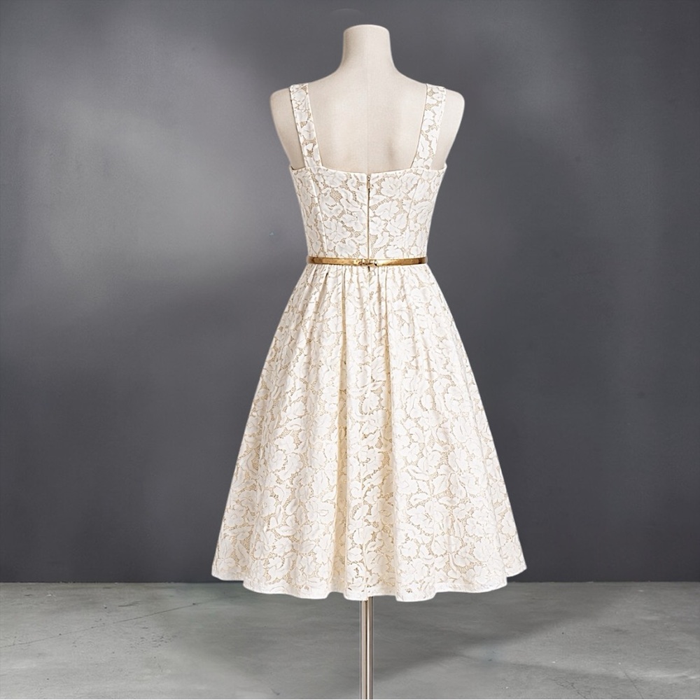 Jessica Howard Sleeveless Cream Lace Fit-and-Flare Dress - Picture 9 of 11